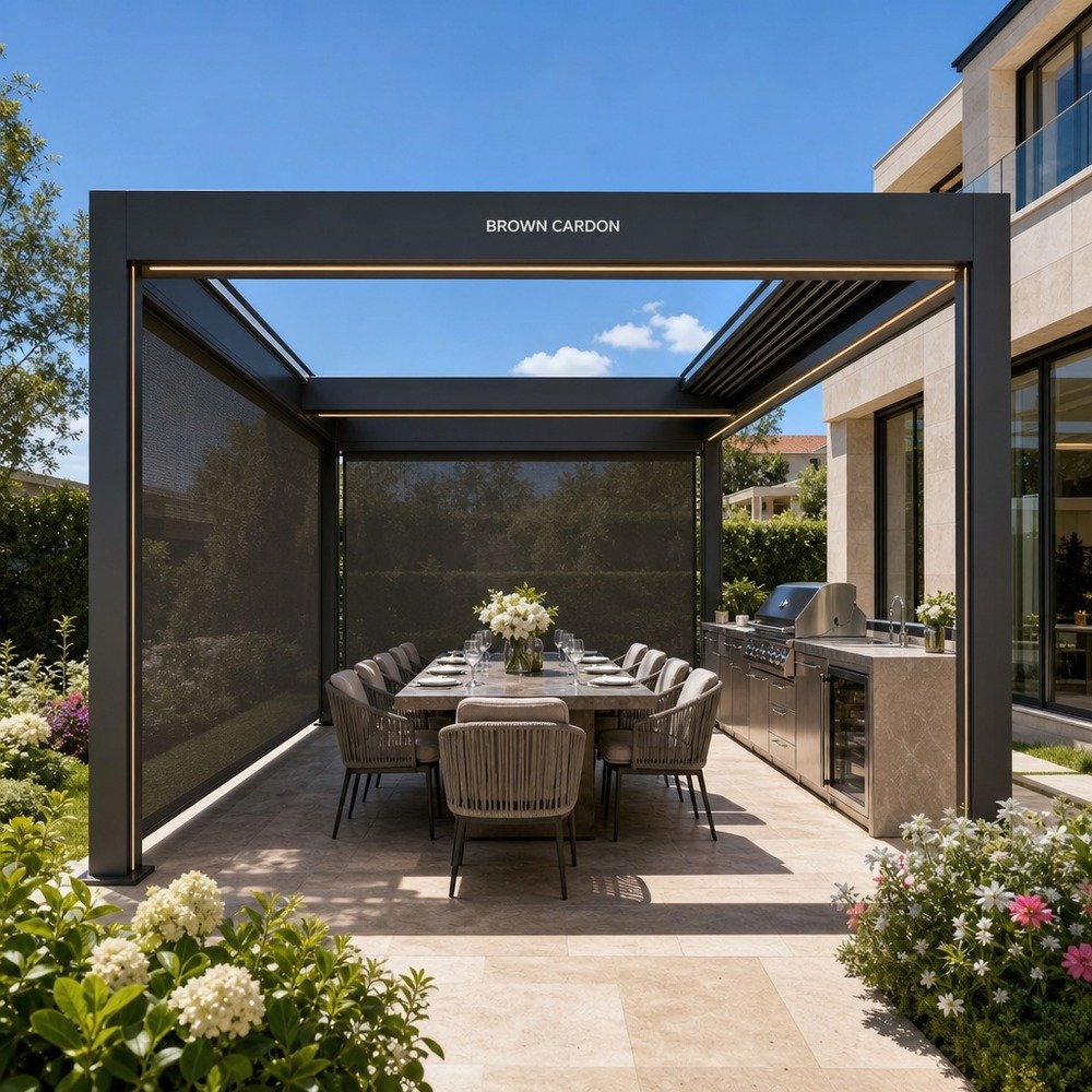 BROWN CARDON aluminum louvered pergola product